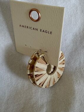 American Eagle Outfitters Natural Two-Tone Woven Hoop Earrings - Beige